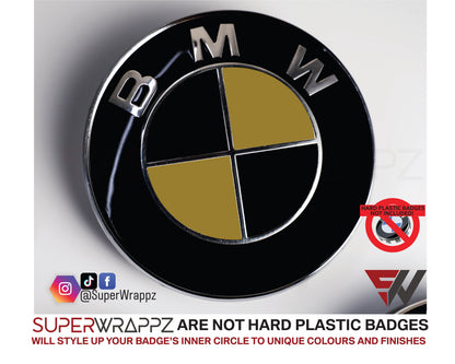 Black & Gold Gloss V1 BMW Badge Overlay — Compatible with E/F Series | SuperWrappz