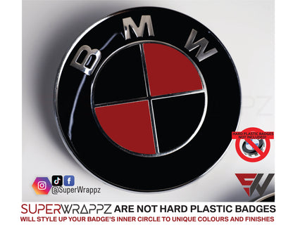 Black & Red Metal Gloss V1 BMW Badge Overlay — Compatible with E/F Series | SuperWrappz