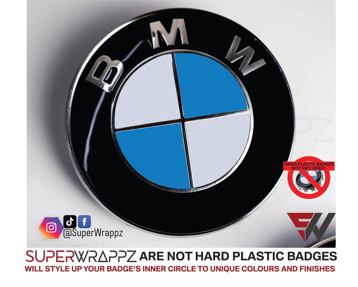 White & Blue Gloss V1 BMW Badge Overlay — Compatible with E/F Series | SuperWrappz