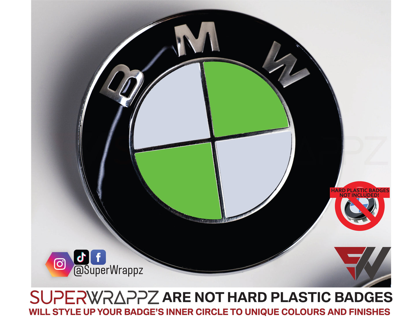 White & Green Gloss V1 BMW Badge Overlay — Compatible with E/F Series | SuperWrappz