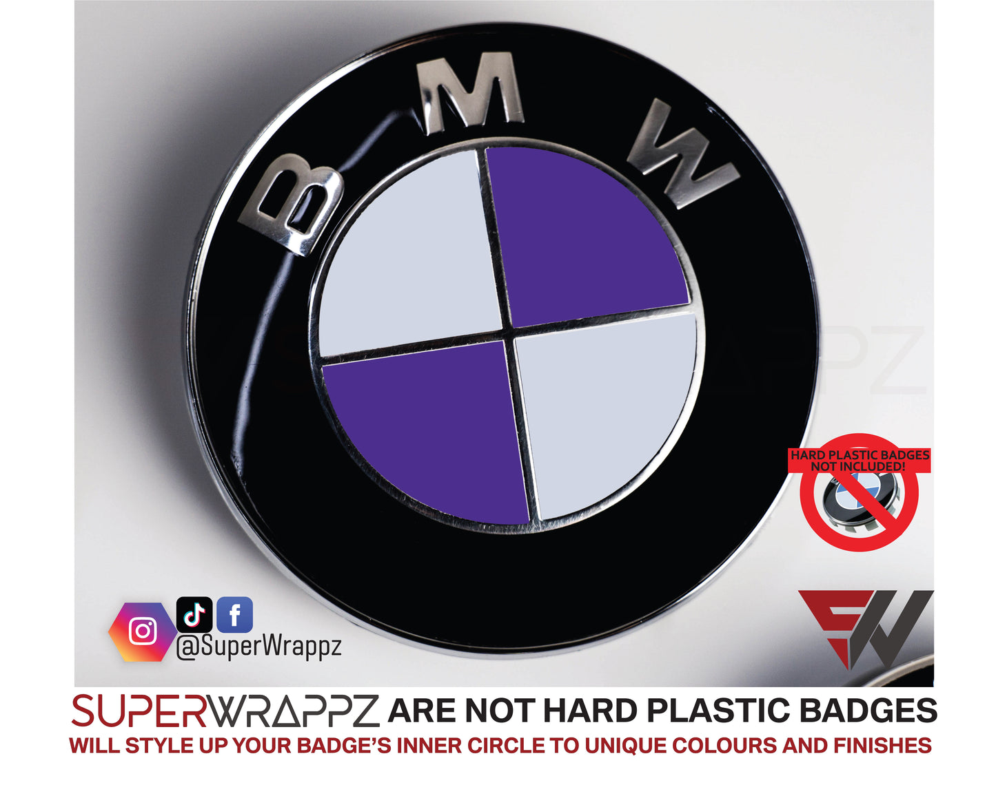 White & Purple Gloss V1 BMW Badge Overlay — Compatible with E/F Series | SuperWrappz