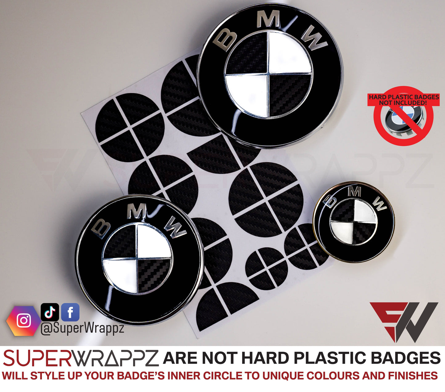 Half Black Carbon V1 BMW Badge Overlay — Compatible with E/F Series | SuperWrappz