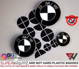 HALF BLACK CARBON Badge Emblem Overlay FOR BMW Sticker VINYL 2 QUADRANTS COVERED FITS YOUR BMW'S HOOD TRUNK RIMS STEERING WHEEL