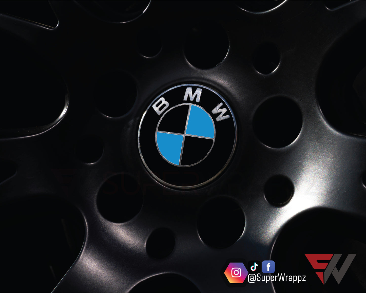 Black & Baby Blue Gloss V1 BMW Badge Overlay — Compatible with E/F Series | SuperWrappz