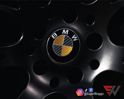 Black & Gold Carbon V1 BMW Badge Overlay — Compatible with E/F Series | SuperWrappz