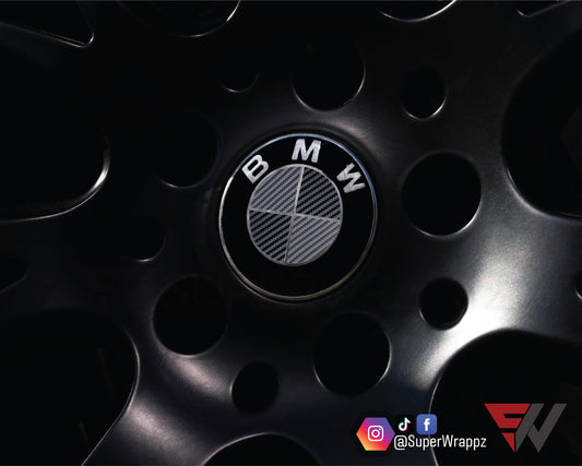 Black & Anthracite Carbon V1 BMW Badge Overlay — Compatible with E/F Series | SuperWrappz