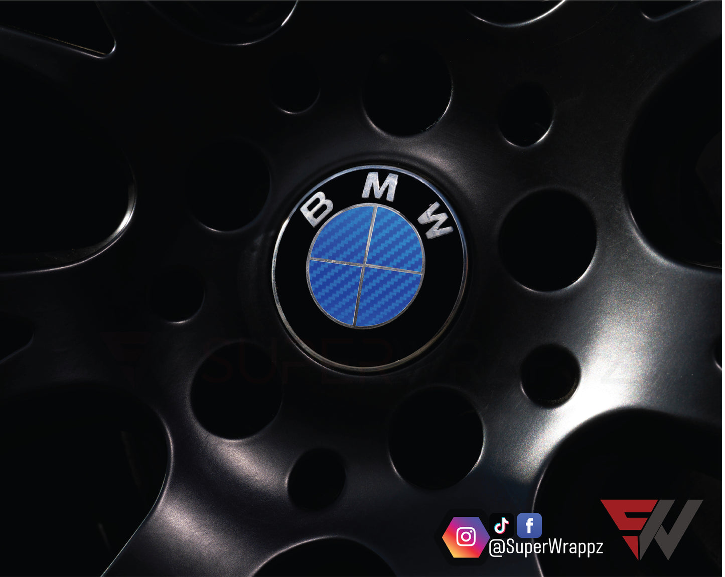 Full Blue Carbon V1 BMW Badge Overlay — Compatible with E/F Series | SuperWrappz