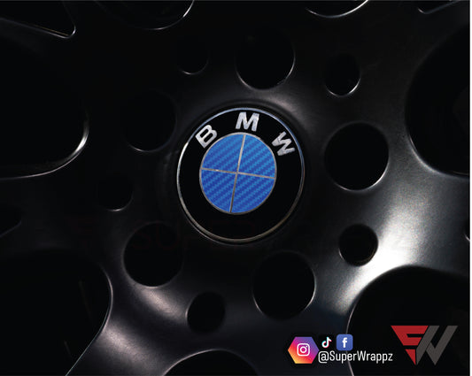 Full Blue Carbon V1 BMW Badge Overlay — Compatible with E/F Series | SuperWrappz