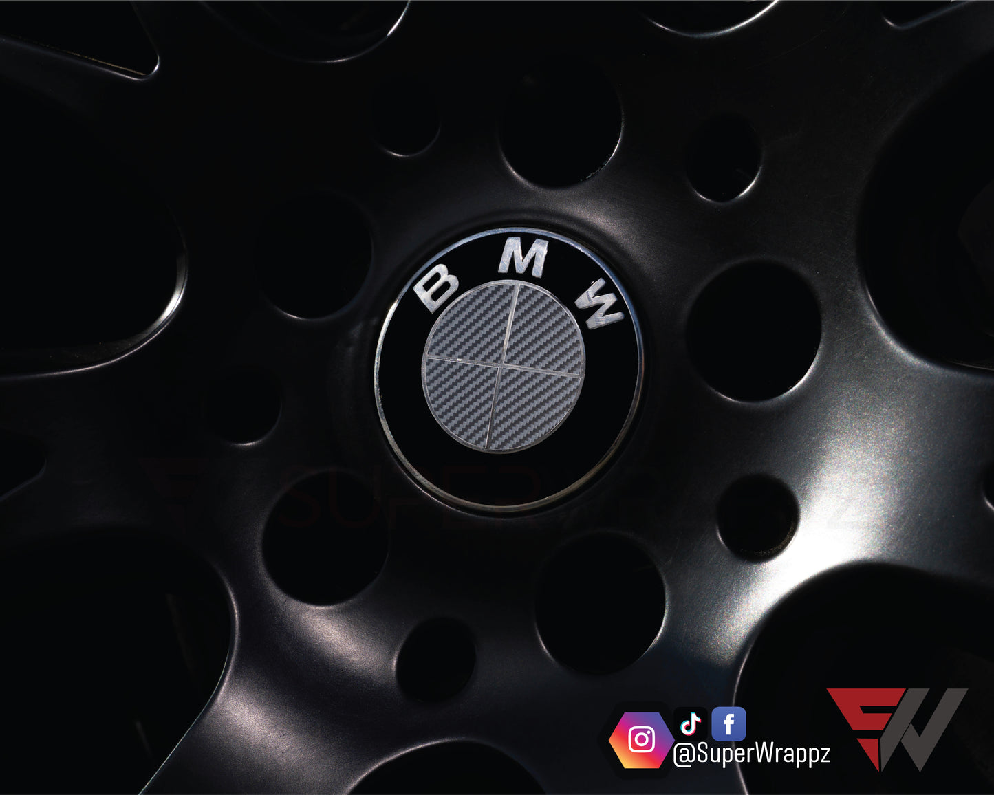Full Dark Grey Carbon V1 BMW Badge Overlay — Compatible with E/F Series | SuperWrappz