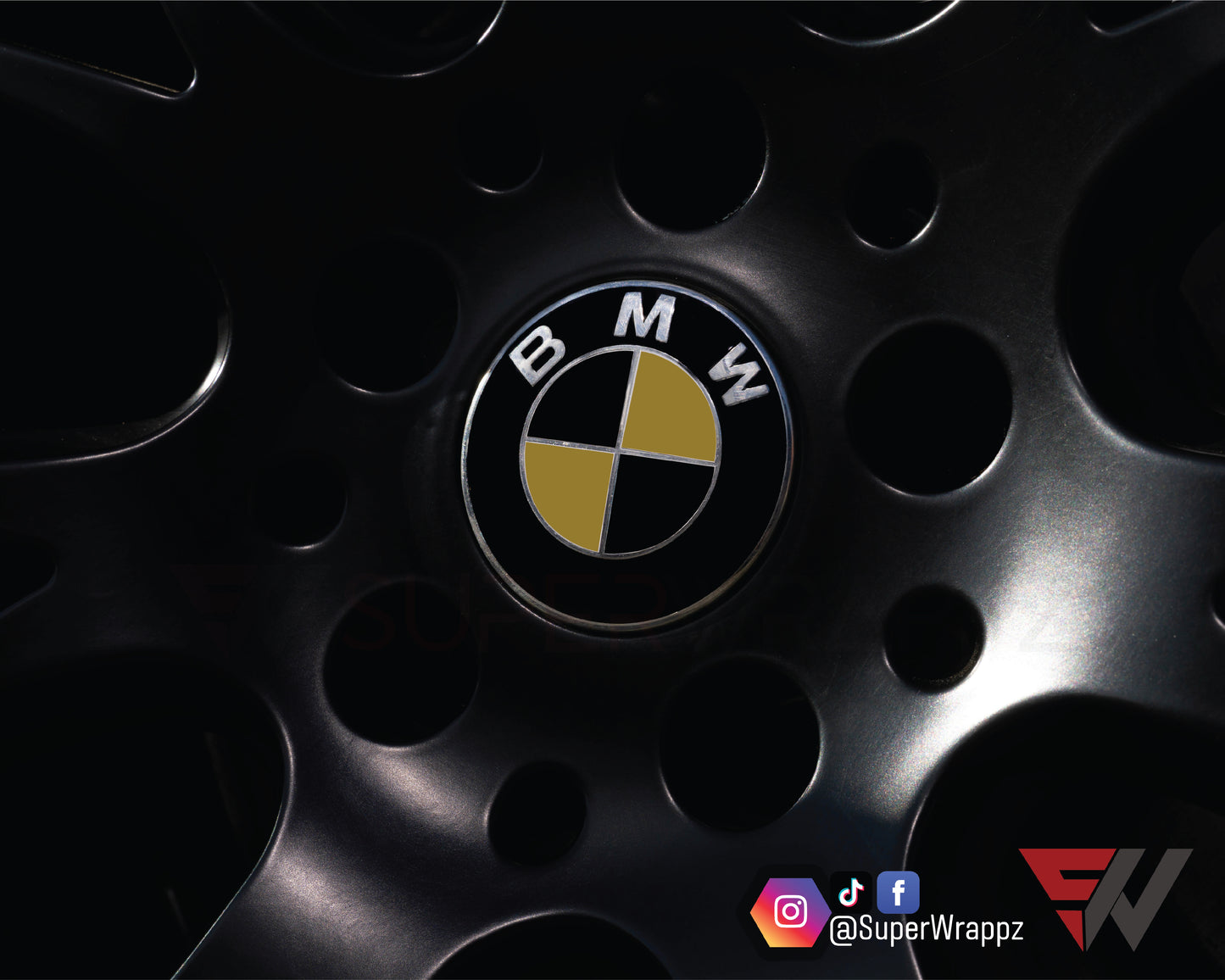 Black & Gold Gloss V1 BMW Badge Overlay — Compatible with E/F Series | SuperWrappz