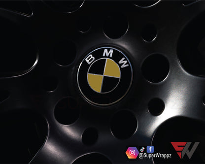 Black & Gold Gloss V1 BMW Badge Overlay — Compatible with E/F Series | SuperWrappz