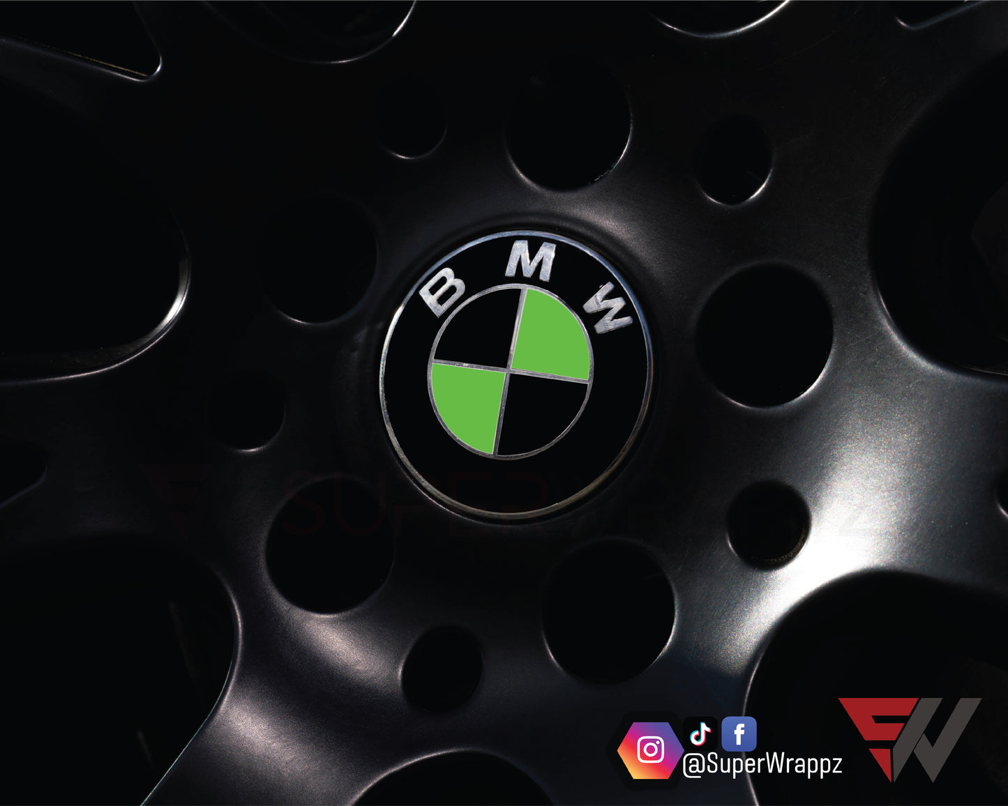 Black & Green Gloss V1 BMW Badge Overlay — Compatible with E/F Series | SuperWrappz