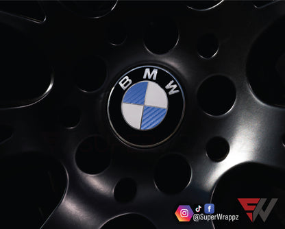 Half Dark Blue Carbon V1 BMW Badge Overlay — Compatible with E/F Series | SuperWrappz