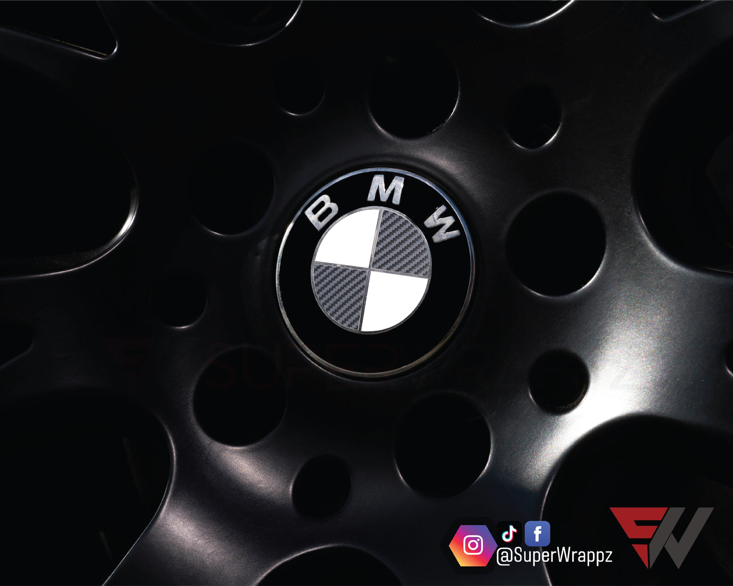 Half Dark Grey Carbon V1 BMW Badge Overlay — Compatible with E/F Series | SuperWrappz