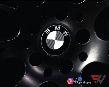 Half Dark Grey Carbon V1 BMW Badge Overlay — Compatible with E/F Series | SuperWrappz