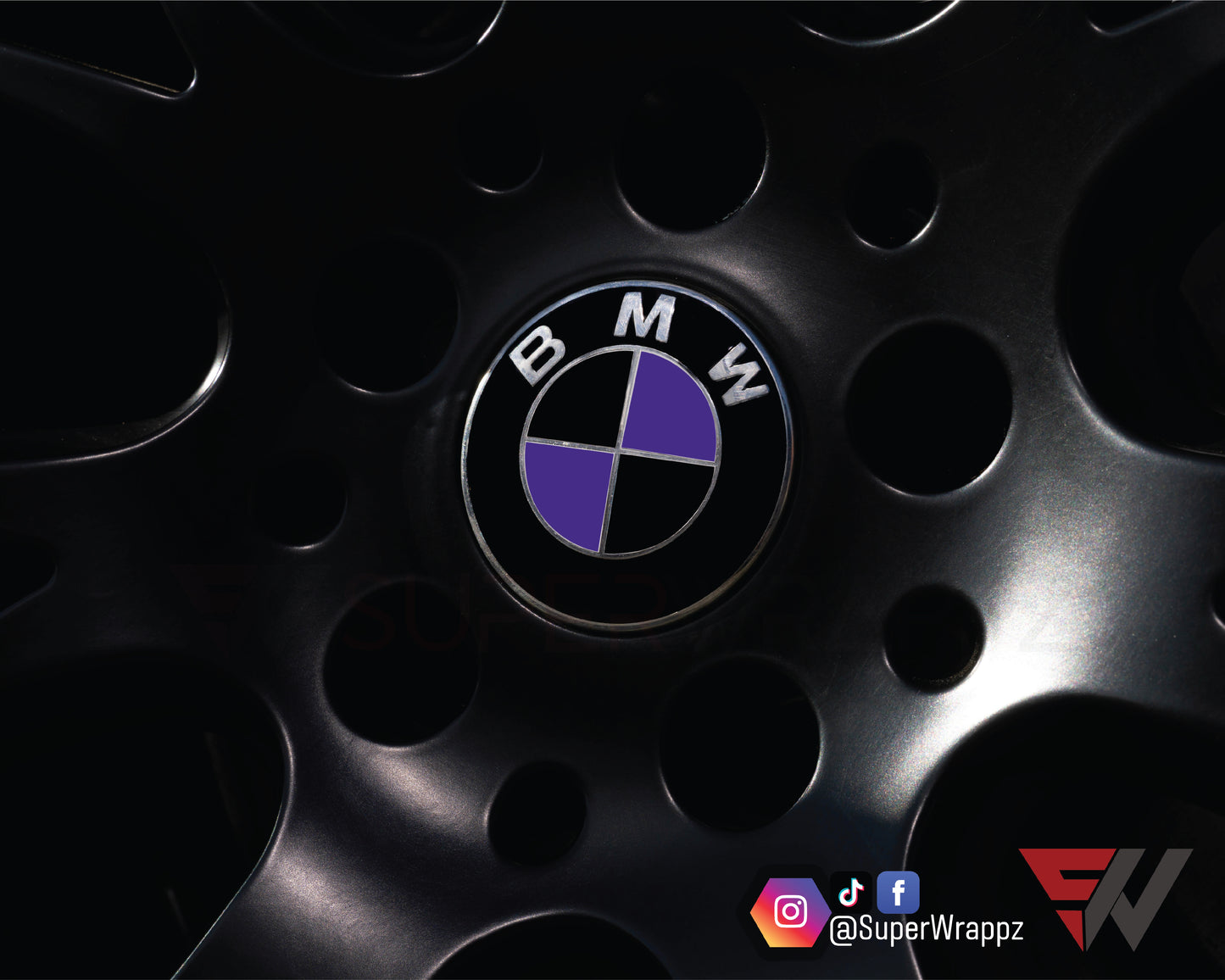 Black & Purple Gloss V1 BMW Badge Overlay — Compatible with E/F Series | SuperWrappz