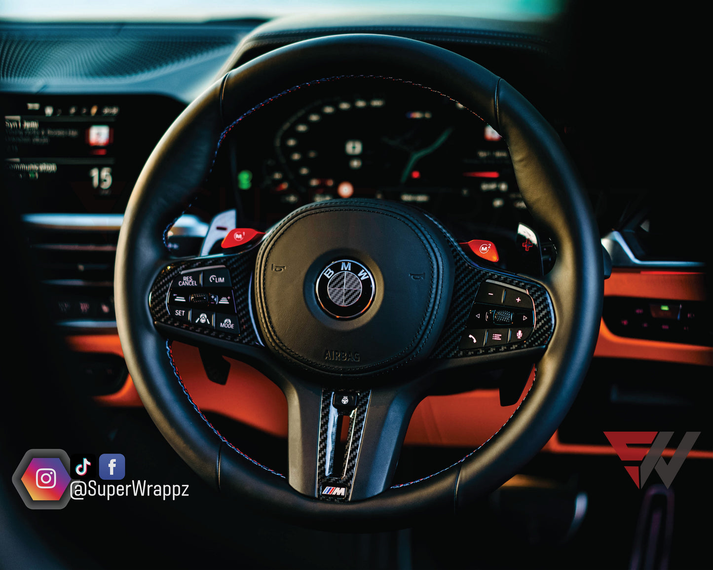 Black & Dark Grey Carbon V2 BMW Badge Overlay — Compatible with F40/G20/G30 (2017+) | SuperWrappz