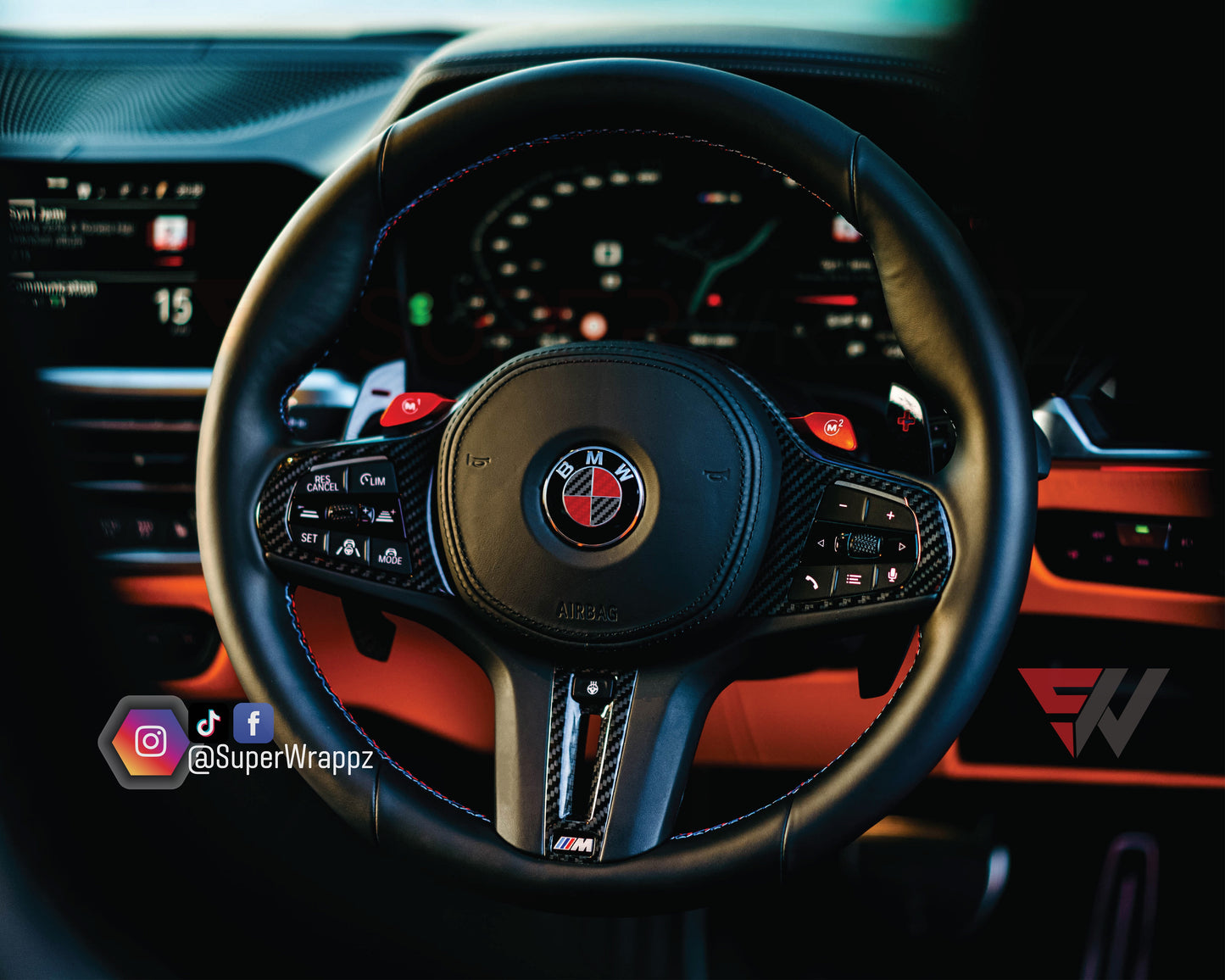 Black & Red Carbon V2 BMW Badge Overlay — Compatible with F40/G20/G30 (2017+) | SuperWrappz