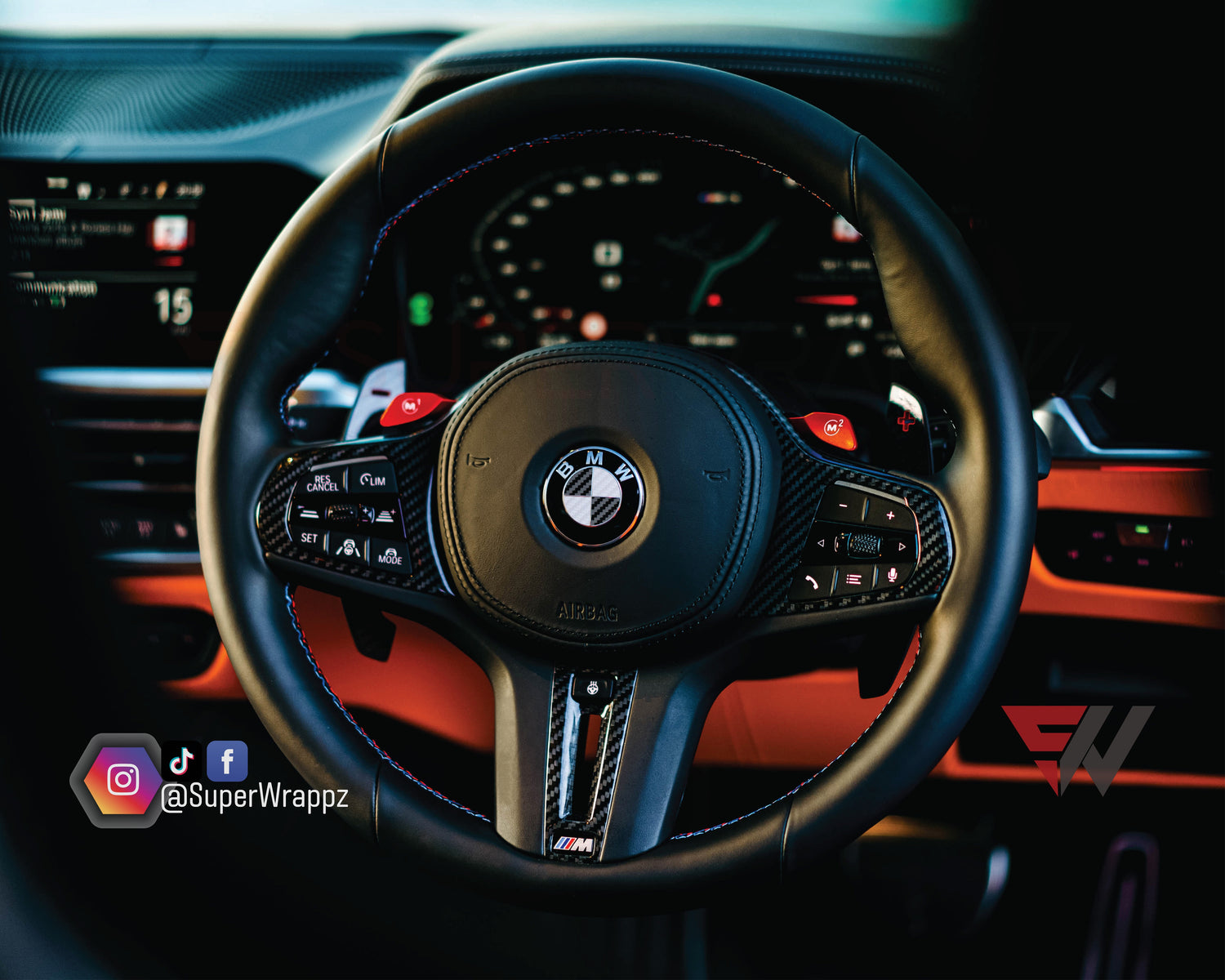 Black & White Carbon V2 BMW Badge Overlay — Compatible with F40/G20/G30 (2017+) | SuperWrappz