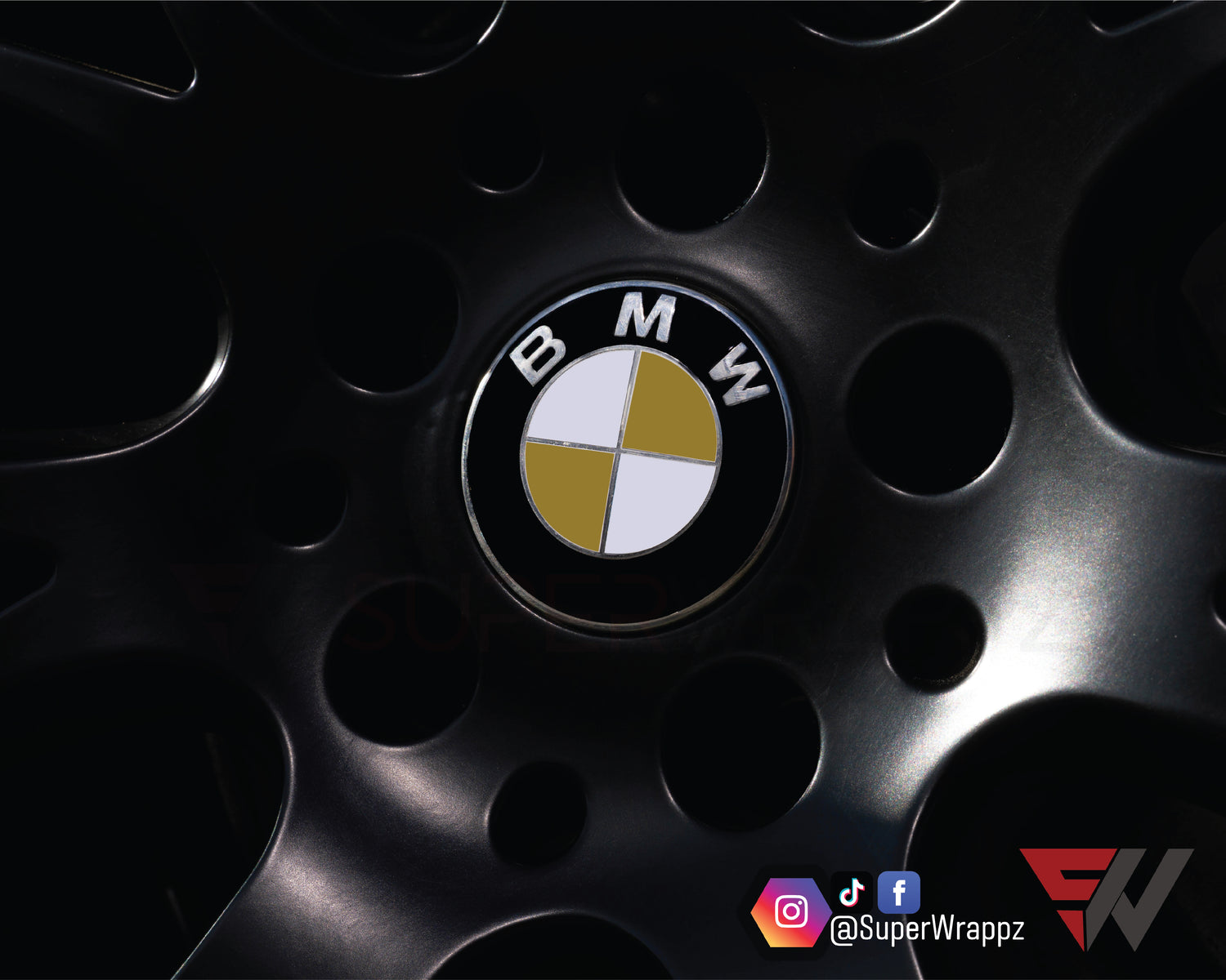 White & Gold Gloss V1 BMW Badge Overlay — Compatible with E/F Series | SuperWrappz
