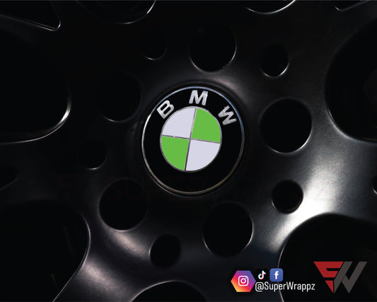 White & Green Gloss V1 BMW Badge Overlay — Compatible with E/F Series | SuperWrappz