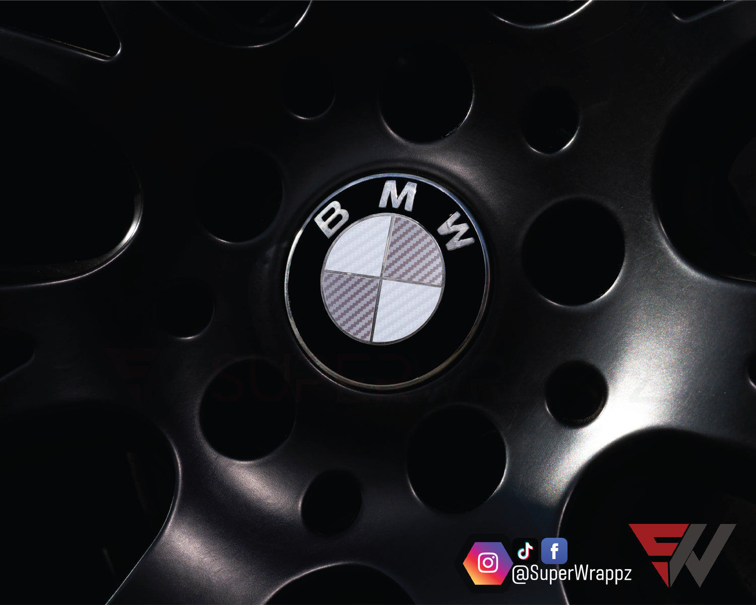 White & Silver Carbon V1 BMW Badge Overlay — Compatible with E/F Series | SuperWrappz