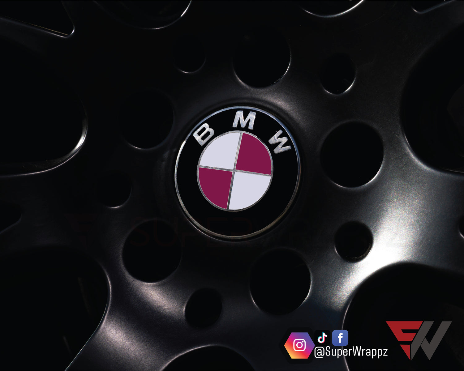 White & Pink Fuchsia Gloss V1 BMW Badge Overlay — Compatible with E/F Series | SuperWrappz