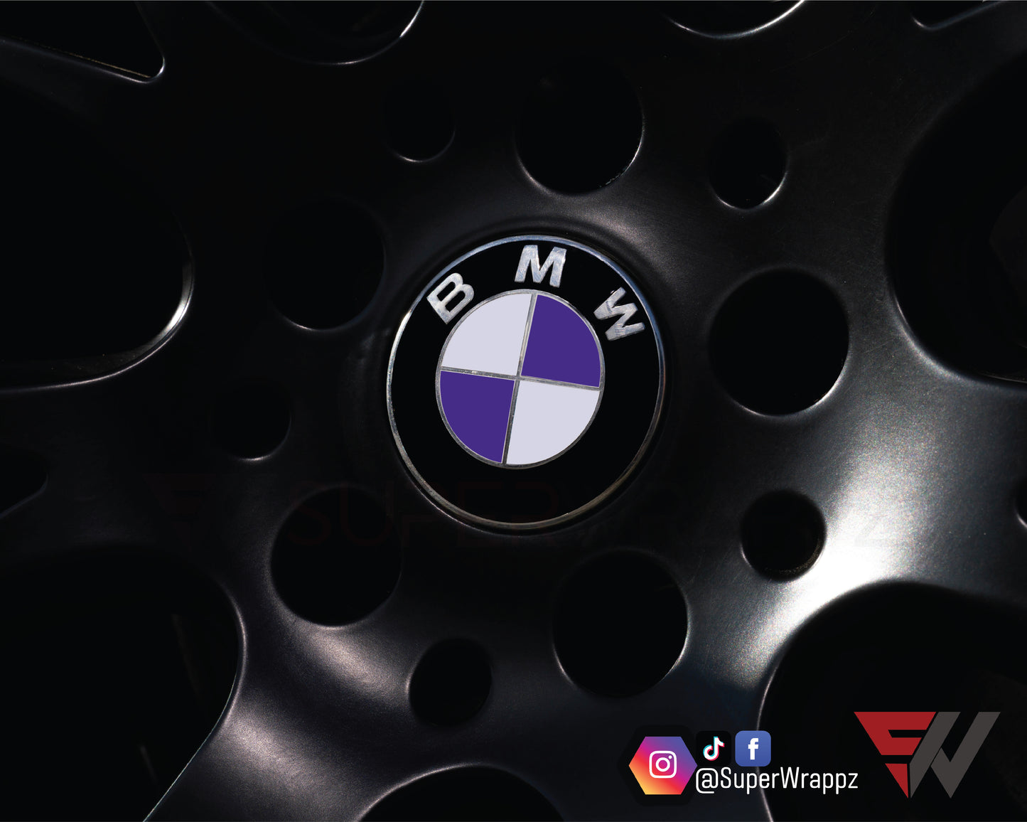 White & Purple Gloss V1 BMW Badge Overlay — Compatible with E/F Series | SuperWrappz