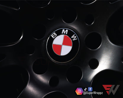White & Red Gloss V1 BMW Badge Overlay — Compatible with E/F Series | SuperWrappz