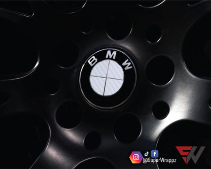 Full White Carbon V1 BMW Badge Overlay — Compatible with E/F Series | SuperWrappz