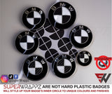 HALF BLACK CARBON Badge Emblem Overlay FOR BMW Sticker VINYL 2 QUADRANTS COVERED FITS YOUR BMW'S HOOD TRUNK RIMS STEERING WHEEL