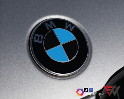 Black & Baby Blue Gloss V1 BMW Badge Overlay — Compatible with E/F Series | SuperWrappz