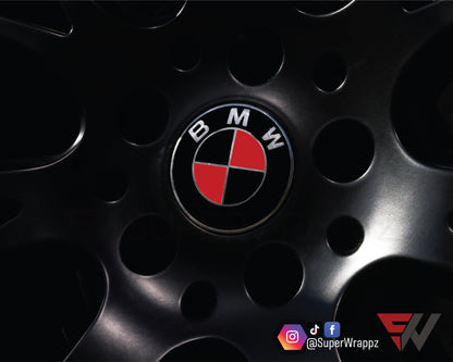 Black & Red Gloss V1 BMW Badge Overlay — Compatible with E/F Series | SuperWrappz