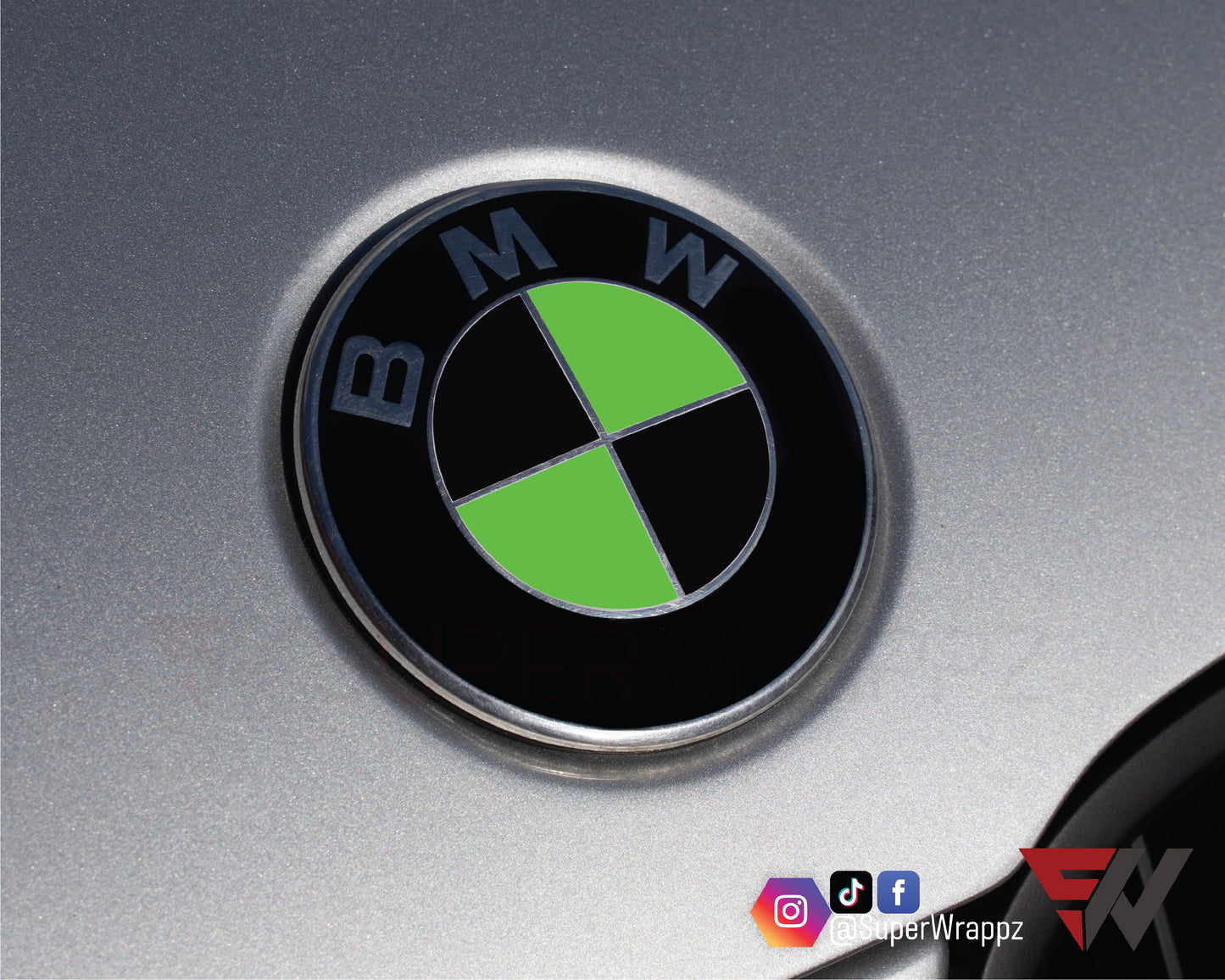 Black & Green Gloss V1 BMW Badge Overlay — Compatible with E/F Series | SuperWrappz