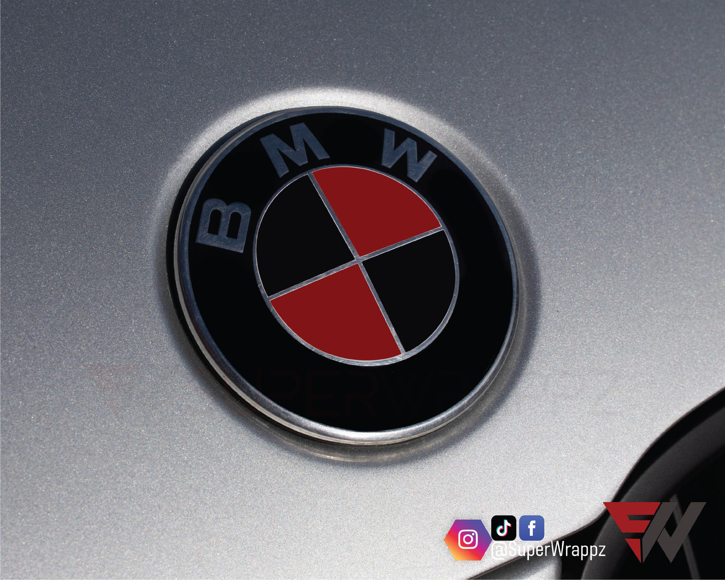 Black & Red Metal Gloss V1 BMW Badge Overlay — Compatible with E/F Series | SuperWrappz