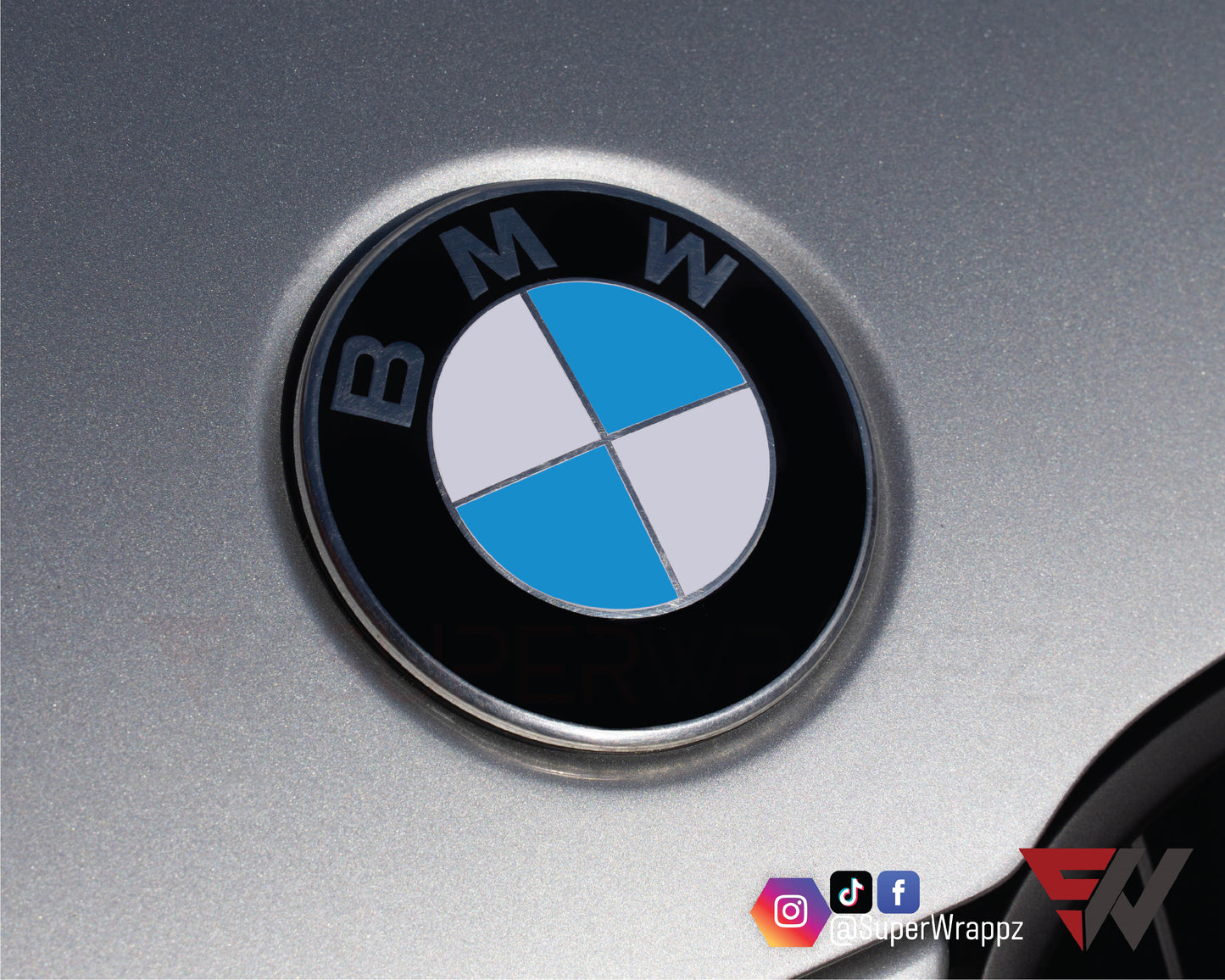 White & Baby Blue Gloss V1 BMW Badge Overlay — Compatible with E/F Series | SuperWrappz
