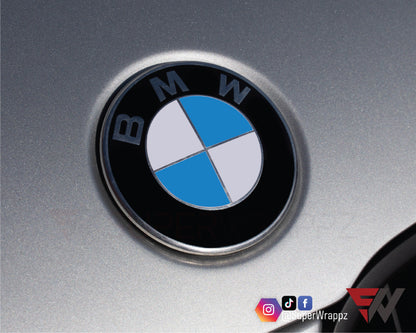 White & Blue Gloss V1 BMW Badge Overlay — Compatible with E/F Series | SuperWrappz