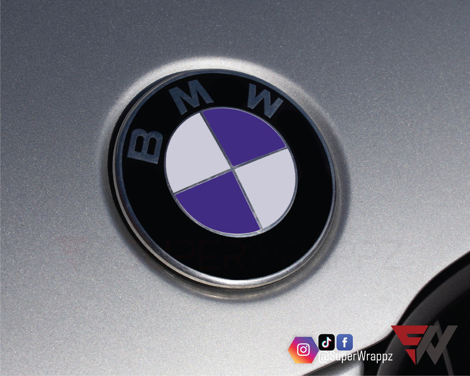 White & Purple Gloss V1 BMW Badge Overlay — Compatible with E/F Series | SuperWrappz