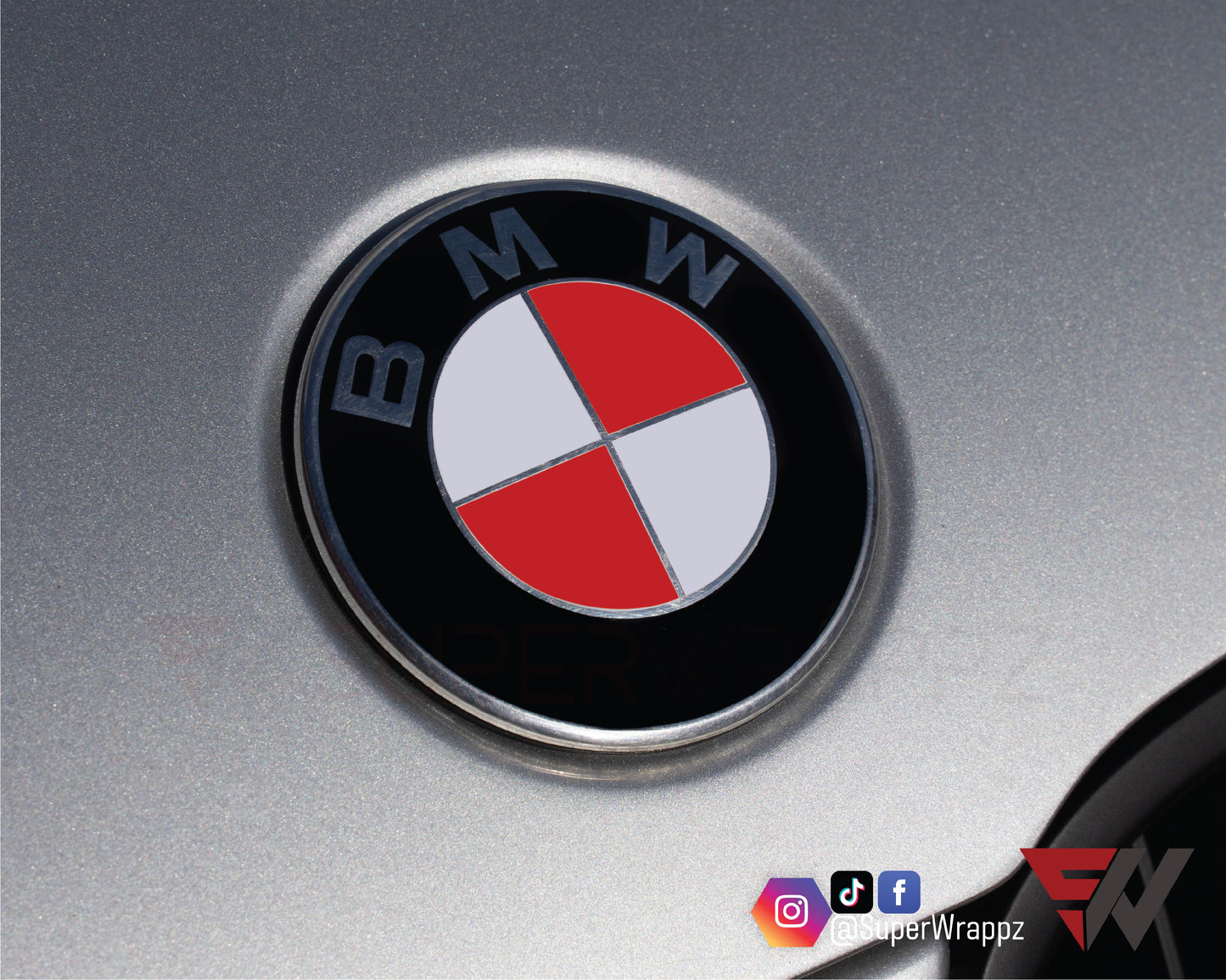 White & Red Gloss V1 BMW Badge Overlay — Compatible with E/F Series | SuperWrappz