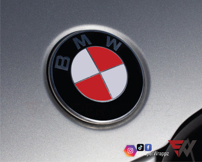 White & Red Gloss V1 BMW Badge Overlay — Compatible with E/F Series | SuperWrappz
