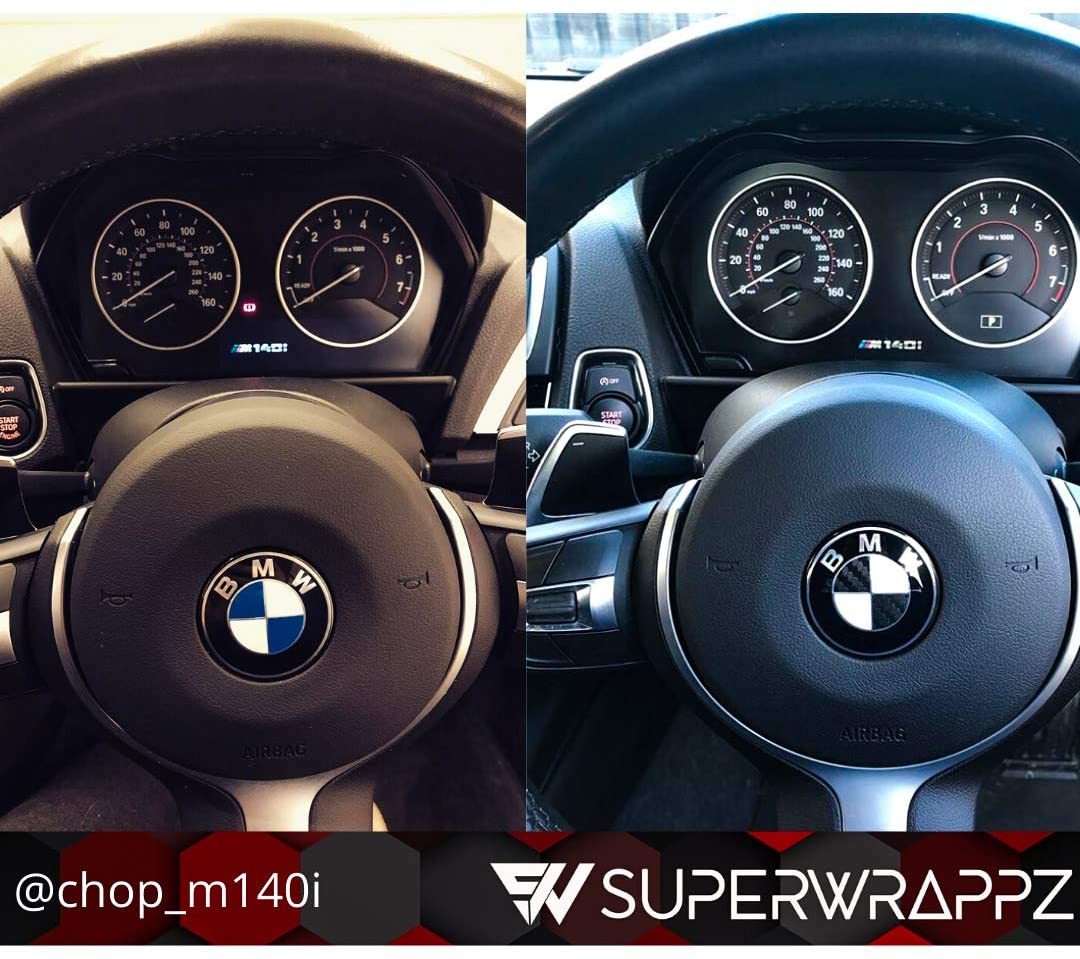 Black & White Carbon V1 BMW Badge Overlay — Compatible with E/F Series | SuperWrappz