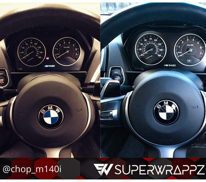 Black & White Carbon V1 BMW Badge Overlay — Compatible with E/F Series | SuperWrappz