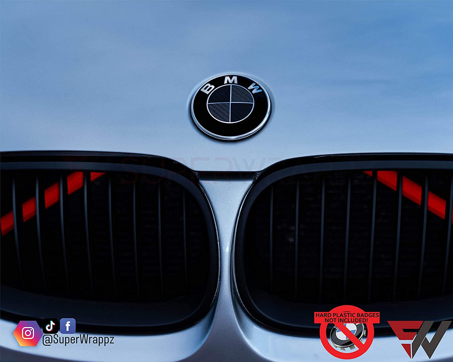 Black & Dark Grey Carbon V2 BMW Badge Overlay — Compatible with F40/G20/G30 (2017+) | SuperWrappz