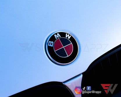 Black & Red Carbon V2 BMW Badge Overlay — Compatible with F40/G20/G30 (2017+) | SuperWrappz