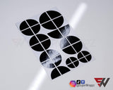 HALF BLACK GLOSS Badge Emblem Overlay FOR BMW Sticker VINYL 2 QUADRANTS COVERED FITS YOUR BMW'S HOOD TRUNK RIMS STEERING WHEEL