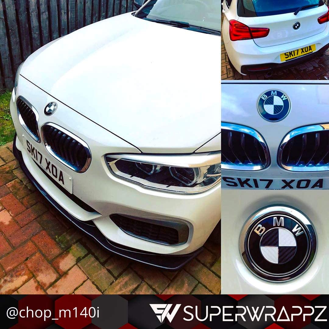 Black & White Carbon V1 BMW Badge Overlay — Compatible with E/F Series | SuperWrappz