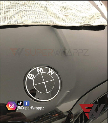 Full Black Carbon V1 BMW Badge Overlay — Compatible with E/F Series | SuperWrappz
