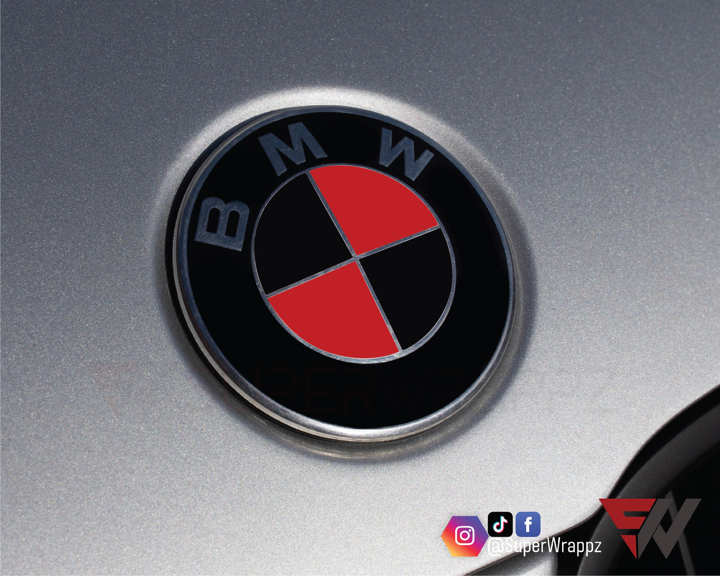 Black & Red Gloss V1 BMW Badge Overlay — Compatible with E/F Series | SuperWrappz