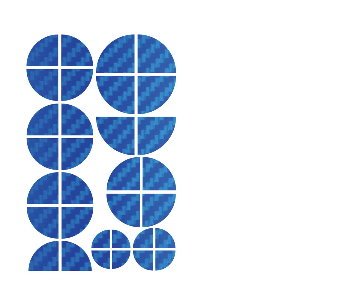 Half Blue Carbon BMW badge overlay, uncut on its adhesive backing sheet