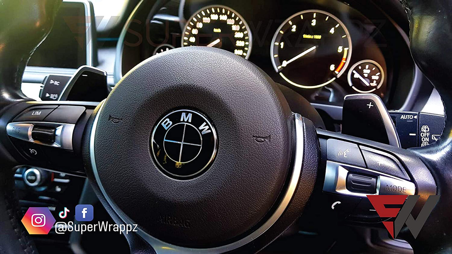 Full Black Gloss V1 BMW Badge Overlay — Compatible with E/F Series | SuperWrappz